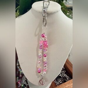 Colorful Beaded Bag Charm Bracelet Keychain with Gummy Bear & Heart Charms